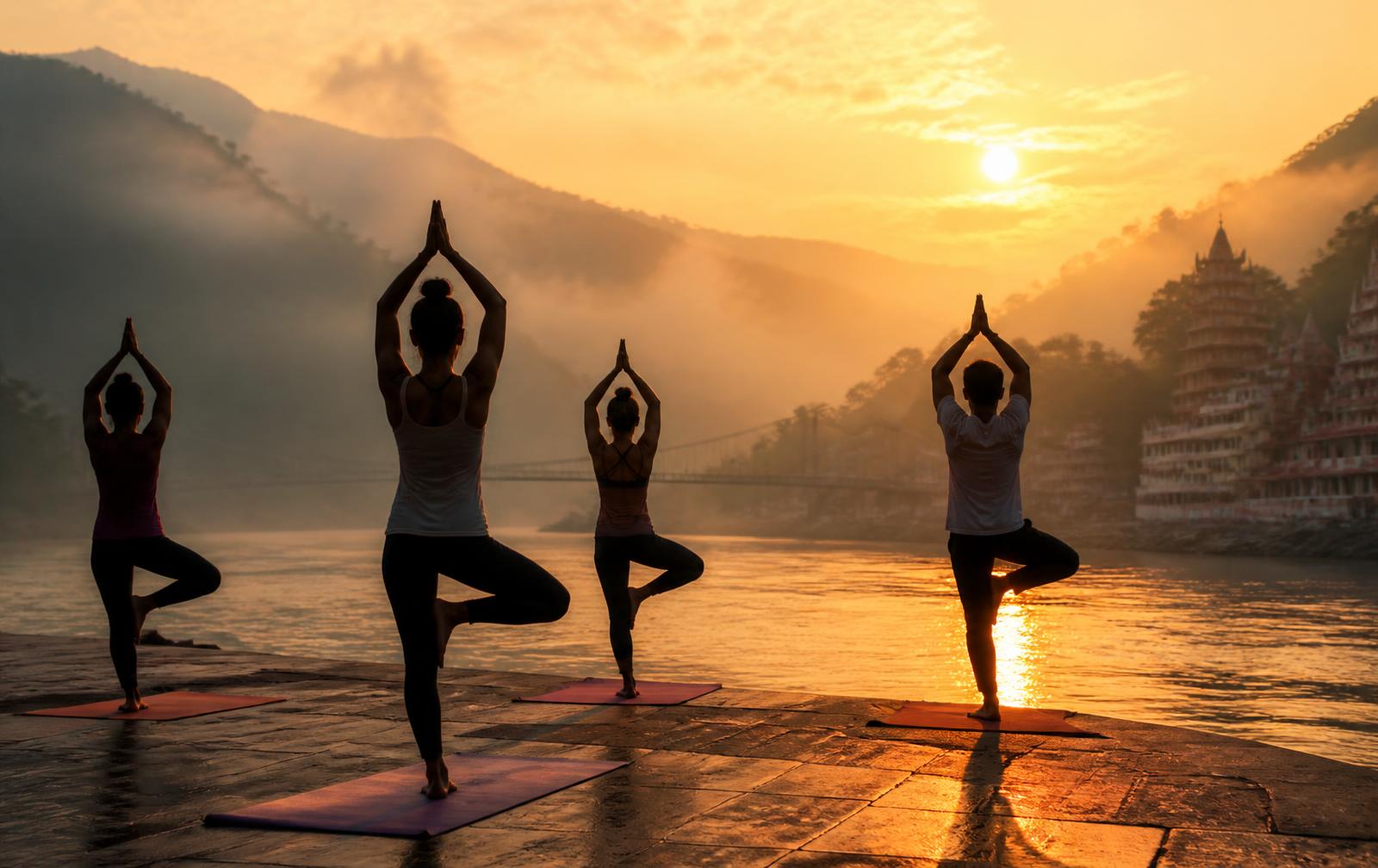 Sunrise yoga on the ghats of the Ganga